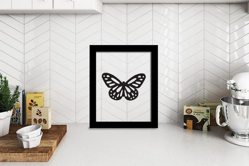 Butterfly Illustration Svat/Vit - 23x28 cm - Inredning - Tavlor & posters - Posters & prints - Djur poster