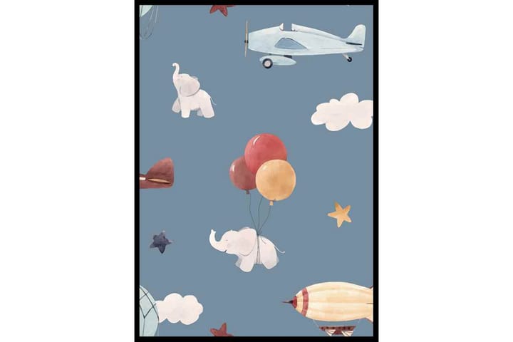 Flying Elephants & Airplanes Illustration Flerfärgad - 21x30 cm - Inredning - Tavlor & posters - Posters & prints