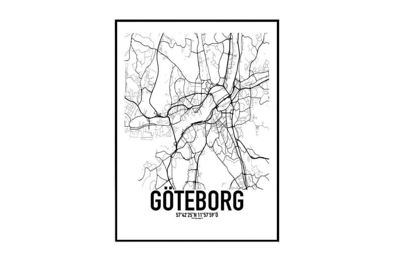 Göteborg Karta Illustration/Text Svartvit - 30x40 cm - Inredning - Tavlor & posters - Posters & prints