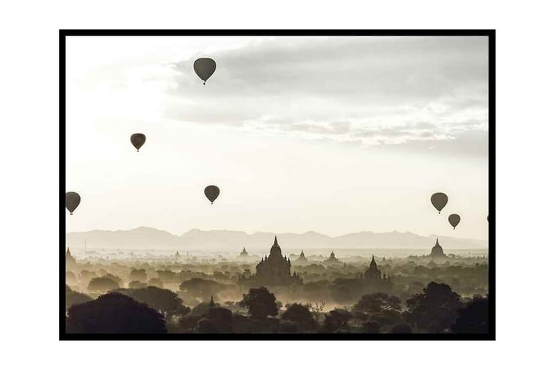 Hot Air Balloons Flying Over Tempel Foto Beige/Brun/Grå - 30x21 cm - Inredning - Tavlor & posters - Posters & prints