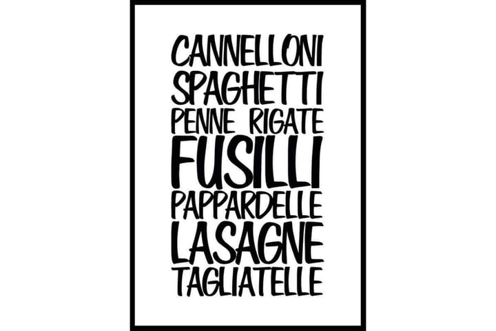 Italian Pasta Assortment Text Svart/Vit - 21x30 cm - Inredning - Tavlor & posters - Posters & prints