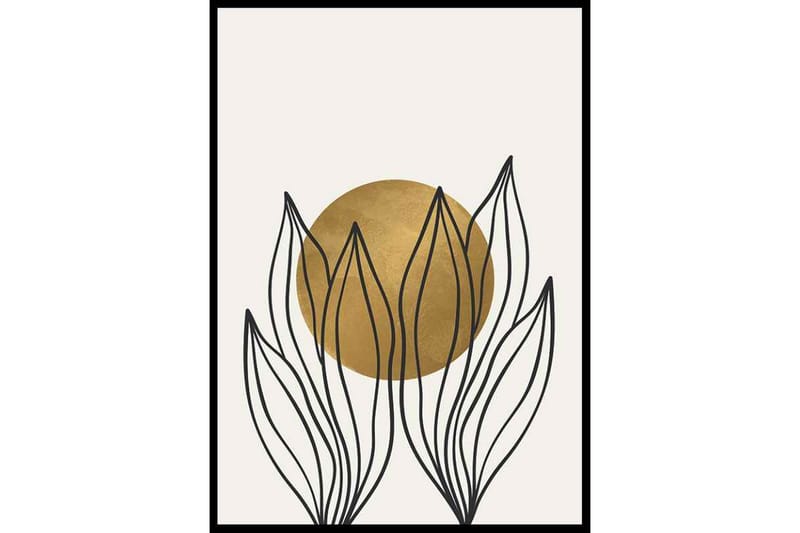Leaves Gold No1 Illustration Guld/Beige/Svart - 70x100 cm - Inredning - Tavlor & posters - Posters & prints