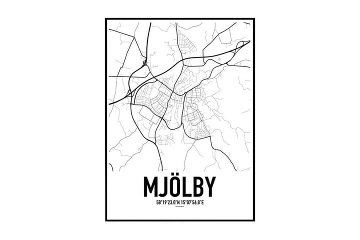 Mjölby Karta Illustration/Text Svartvit - 70x100 cm - Inredning - Tavlor & posters - Posters & prints