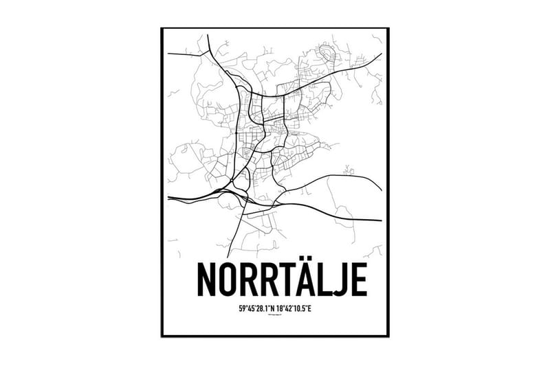 Norrtälje Karta Illustration/Text Svartvit - 50x70 cm - Inredning - Tavlor & posters - Posters & prints