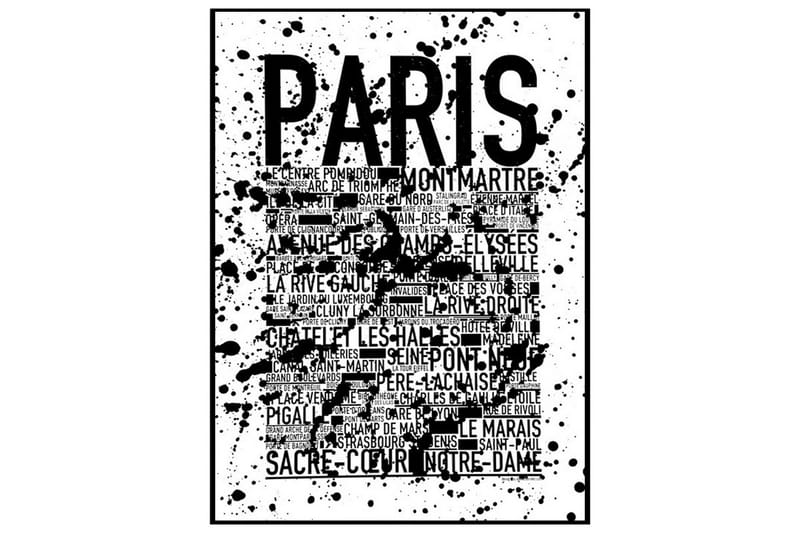 Paris Splashed Text Svartvit - 30x40 cm - Inredning - Tavlor & posters - Posters & prints