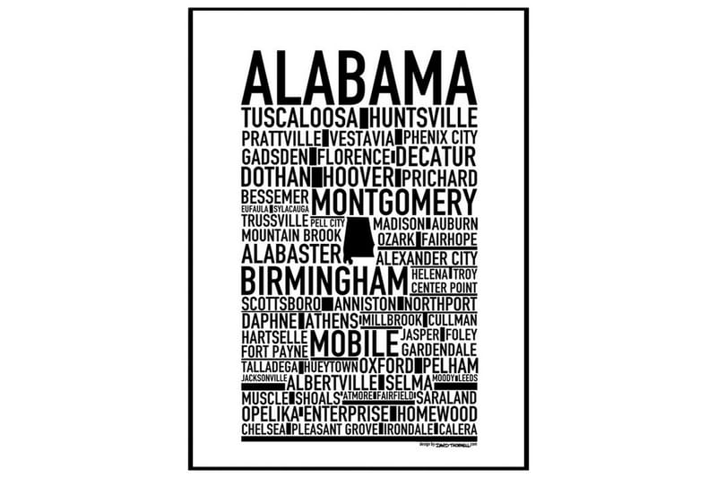 Poster Alabama Vit|Svart 30X40 - USA - Inredning - Tavlor & posters - Posters & prints