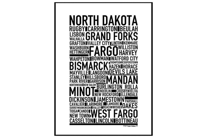 Poster North Dakota Vit|Svart 30X40 - USA - Inredning - Tavlor & posters - Posters & prints
