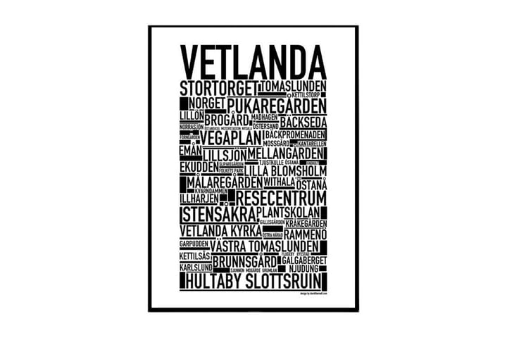 Poster Vetlanda Vit|Svart 30X40 - Sverige Posters - Inredning - Tavlor & posters - Posters & prints