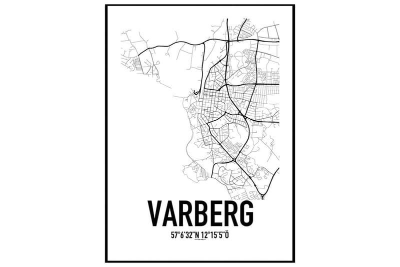 Varberg Karta Illustration/Text Svartvit - 30x40 cm - Inredning - Tavlor & posters - Posters & prints