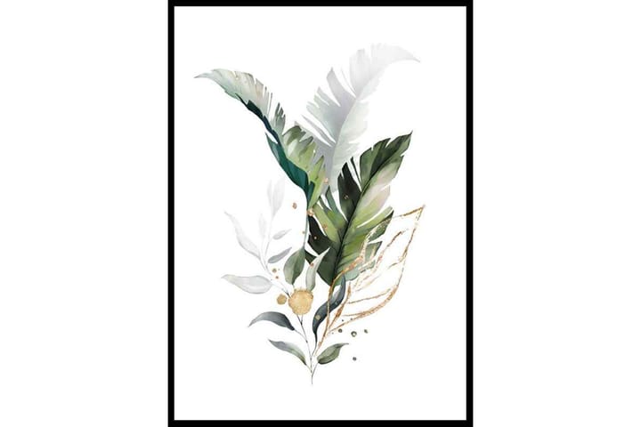 Watercolour Botanical Leaves No3 Painting Grön/Guld/Vit - 21x30 cm - Inredning - Tavlor & posters - Posters & prints
