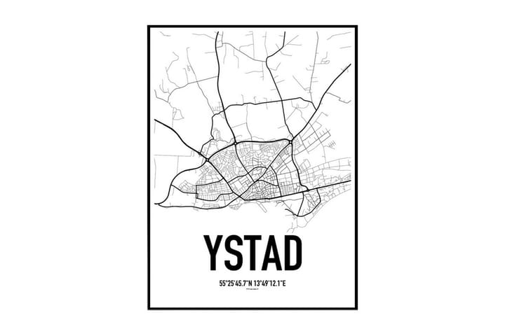 Ystad Karta Illustration/Text Svartvit - 30x40 cm - Inredning - Tavlor & posters - Posters & prints