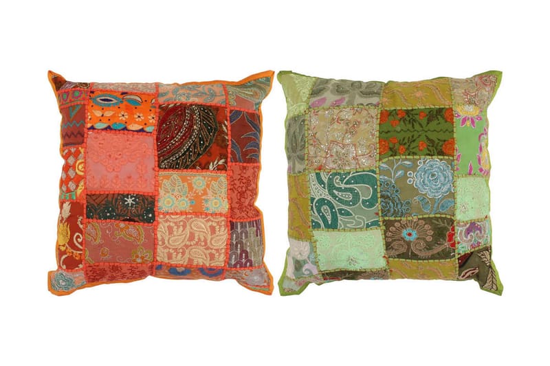 Kuddar 2 st lappmönster handgjord 45x45 cm orange/grön - Flerfärgad - Inredning - Textilier - Prydnadskuddar