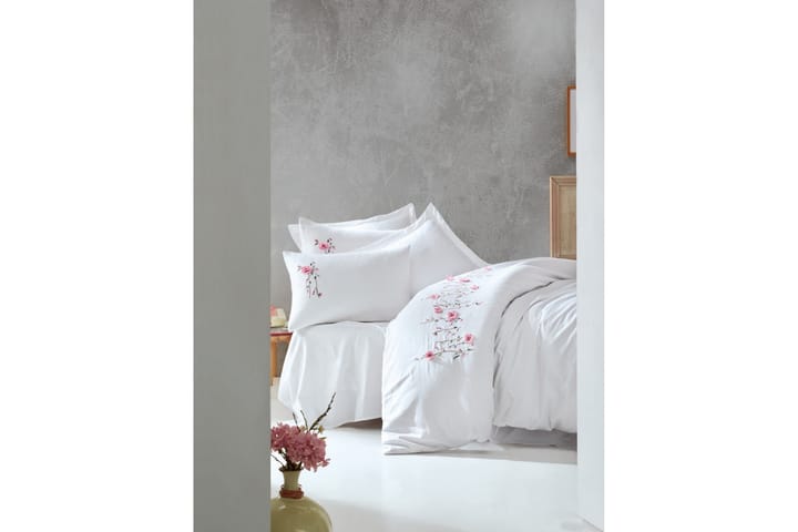 Bäddset Cotton Box Dubbelt 6-dels Premium Satin - Vit/Rosa - Inredning - Textilier - Sängkläder