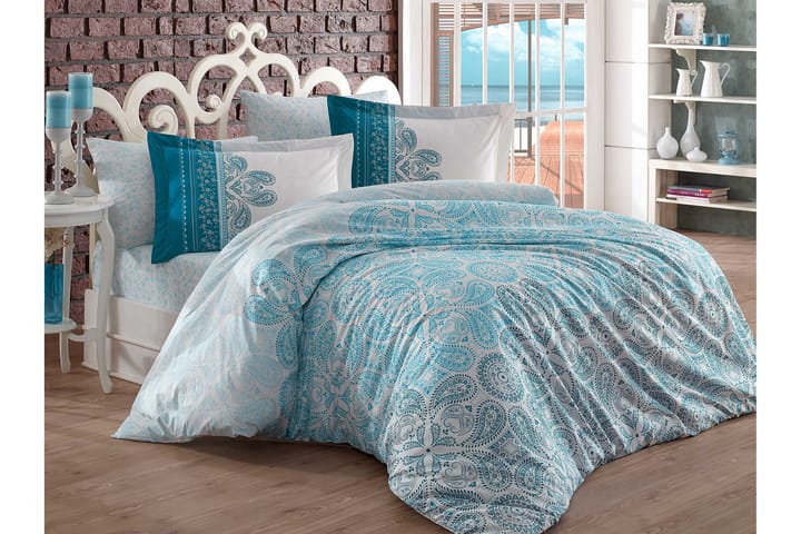 Bäddset Hobby Enkelt 3-dels Poplin - Turkos|Vit - Inredning - Textilier - Sängkläder