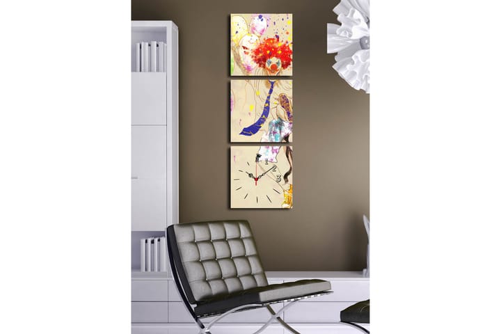 Canvasmålning Dekorativ med Klocka 3 Delar - Flerfärgad - Inredning - Väggdekor - Väggklocka & väggur