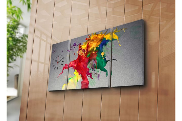 Canvasmålning Dekorativ med Klocka 3 Delar - Flerfärgad - Inredning - Väggdekor - Väggklocka & väggur