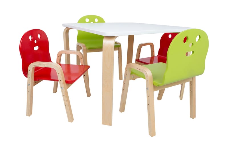 Barnbord Happy 2 Stollla Vit/Grön/Röd - Möbler - Barnmöbler - Barnbord