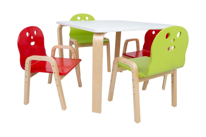 Barnbord Happy 2 Stollla Vit/Grön/Röd - Möbler - Barnmöbler - Barnbord - Barnbord och stolar