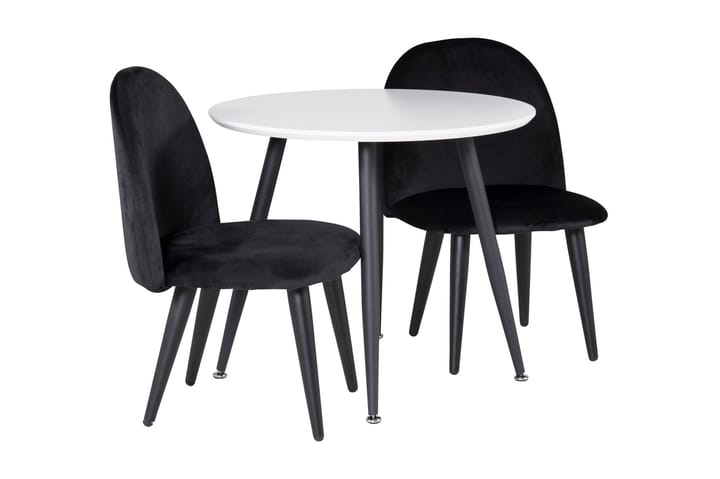 Carltone Matgrupp 60 cm Rund med 2 Matstolar Sammet - Vit|Svart - Möbler - Barnmöbler - Barnbord och stolar