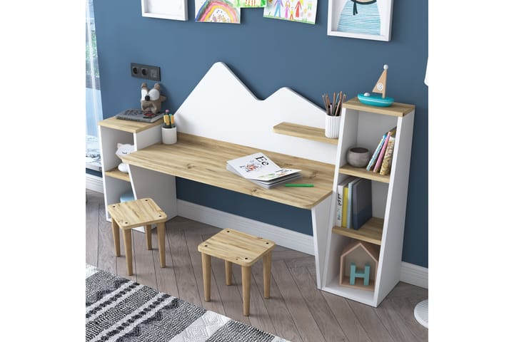 Barnskrivbord Hathra 180 cm - Natur/Vit - Möbler - Barnmöbler - Barnbord - Skrivbord barn