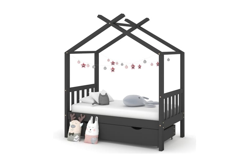 Hussäng med låda mörkgrå massiv furu 70x140 cm - Mörkgrå - Möbler - Barnmöbler - Barnsäng & juniorsäng - Hussäng