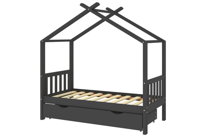 Hussäng med låda mörkgrå massiv furu 80x160 cm - Grå - Möbler - Barnmöbler - Barnsäng & juniorsäng