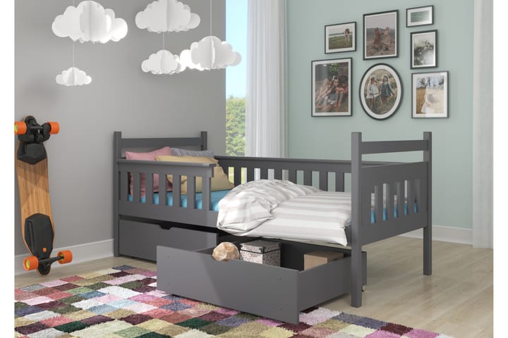 Barnsäng Endia 80x180 cm med Förvaring 2 Lådor - Grafitgrå - Möbler - Barnmöbler - Barnsäng & juniorsäng