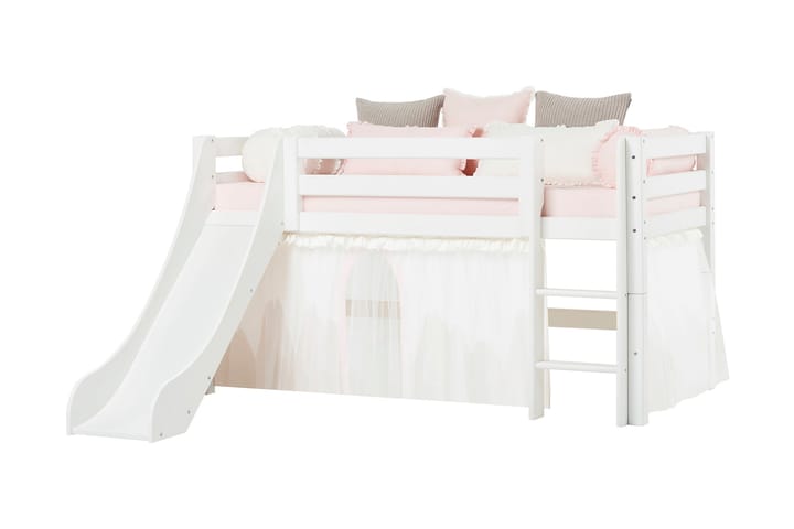 Säng med stege och rutschkana Trotvallen 209 cm - Vit - Möbler - Barnmöbler - Barnsäng & juniorsäng