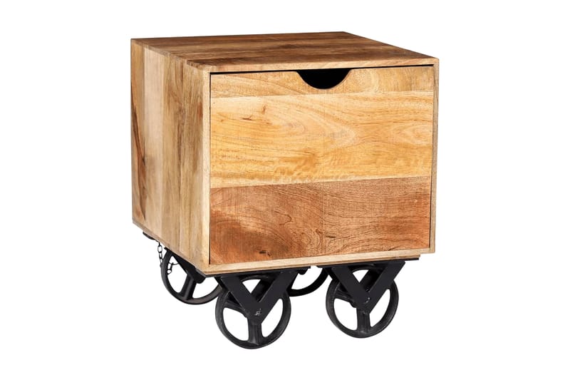 Sidobord med låda och hjul massivt mangoträ 40x40x45 cm - Brun - Möbler - Bord & matgrupp - Avlastningsbord & sidobord - Lampbord & sidobord