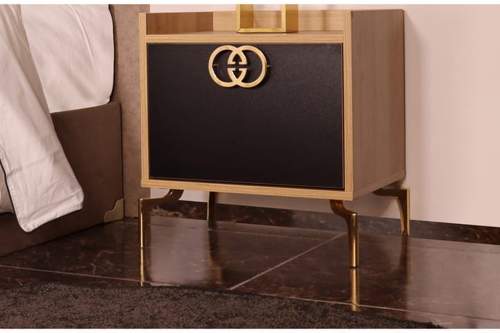 Sängbord 50 cm - Guld/Natur/Svart - Möbler - Bord & matgrupp - Avlastningsbord & sidobord - Sängbord & nattduksbord