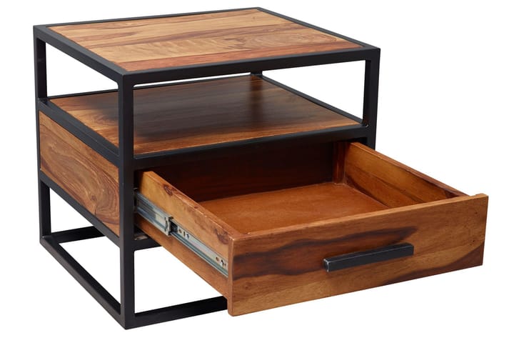 Sängbord Ayes 50 cm med Förvaring Låda + Hylla - Massivt Trä/Svart - Möbler - Bord & matgrupp - Avlastningsbord & sidobord - Sängbord & nattduksbord
