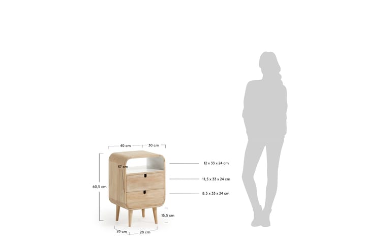 Sängbord Bishan 40x30 cm - Mangoträ/Vit - Möbler - Bord & matgrupp - Avlastningsbord & sidobord - Sängbord & nattduksbord