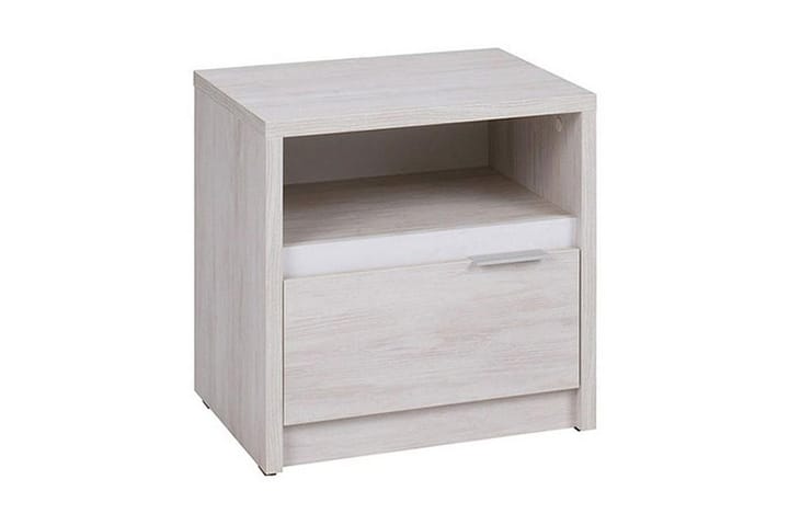 Sängbord Charon 47 cm med Förvaring Skåp + Hylla - Vit/Beige/Grå - Möbler - Bord & matgrupp - Avlastningsbord & sidobord - Sängbord & nattduksbord