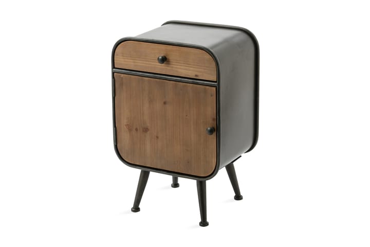 Sängbord Cleator 32 cm Ovalt med Förvaring Låda + Skåp - Trä/Natur/Svart - Möbler - Bord & matgrupp - Avlastningsbord & sidobord - Sängbord & nattduksbord