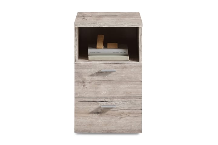 Sängbord Dulcinia 35 cm med Förvaring 2 Lådor + Hylla - Grå/Natur - Möbler - Bord & matgrupp - Avlastningsbord & sidobord - Sängbord & nattduksbord