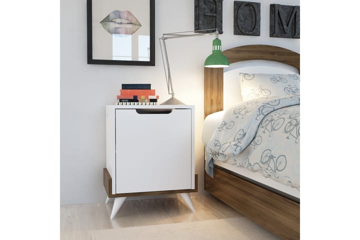 Sängbord Dumö 35 cm med Förvaring Skåp - Vit/Brun - Möbler - Bord & matgrupp - Avlastningsbord & sidobord - Sängbord & nattduksbord
