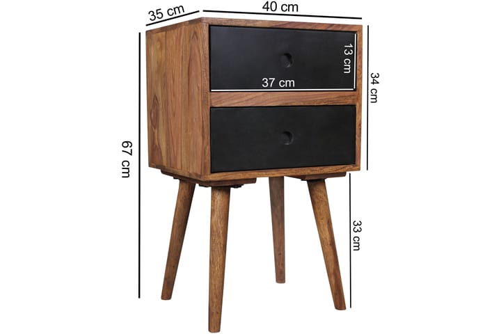 Sängbord Hongsermeier 40 cm med Förvaring 2 Lådor - Massivt Trä/Svart - Möbler - Bord & matgrupp - Avlastningsbord & sidobord - Sängbord & nattduksbord