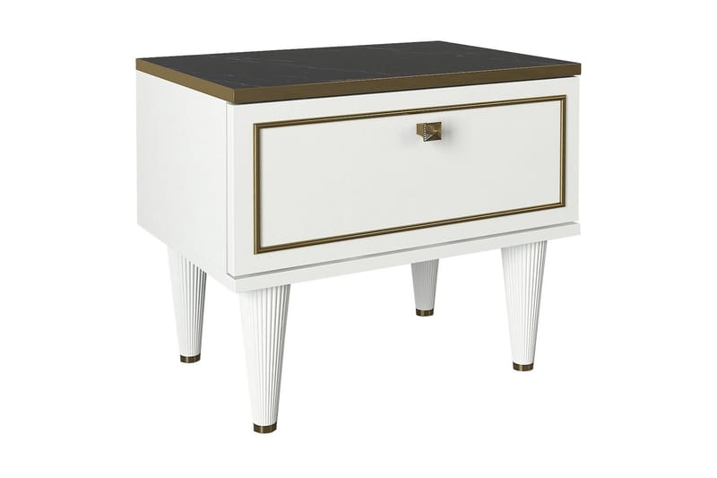 Sängbord Komatz 50 cm med Förvaring Låda - Vit/Guld/Svart - Möbler - Bord & matgrupp - Avlastningsbord & sidobord - Sängbord & nattduksbord