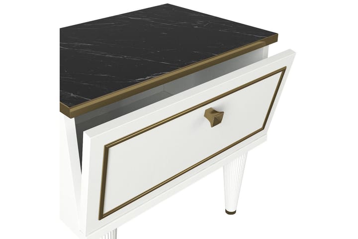Sängbord Komatz 50 cm med Förvaring Låda - Vit/Guld/Svart - Möbler - Bord & matgrupp - Avlastningsbord & sidobord - Sängbord & nattduksbord