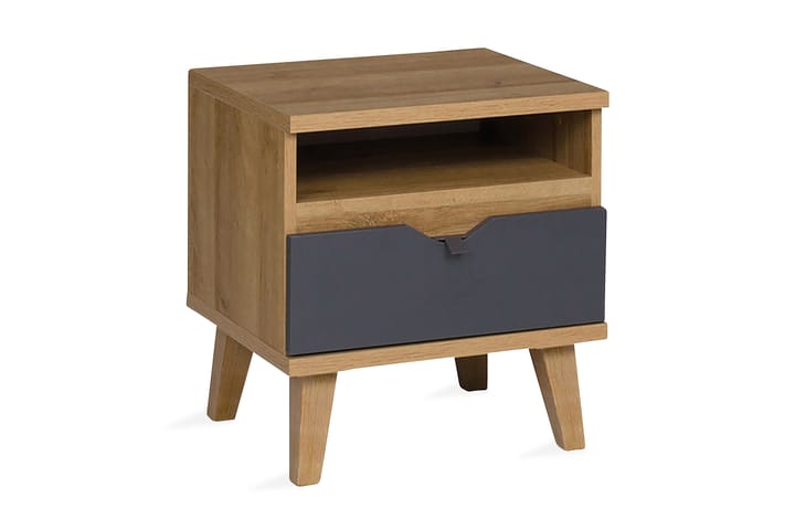 Sängbord Lyseme 45 cm med Förvaring Hylla + Låda - Grå/Natur - Möbler - Bord & matgrupp - Avlastningsbord & sidobord - Sängbord & nattduksbord
