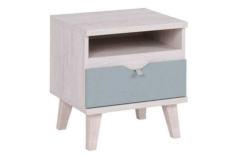 Sängbord Lyseme 45 cm med Förvaring Hylla + Låda - Vit/Blå - Möbler - Bord & matgrupp - Avlastningsbord & sidobord - Sängbord & nattduksbord