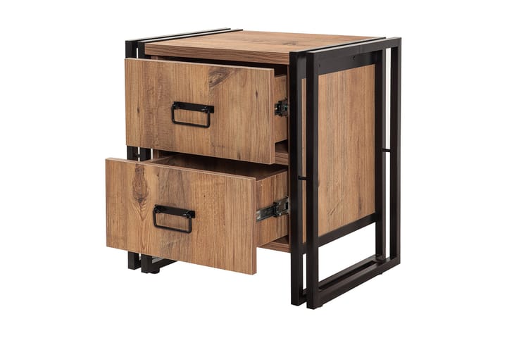 Sängbord Masako 52 cm med Förvaring 2 Lådor - Brun/Svart - Möbler - Bord & matgrupp - Avlastningsbord & sidobord - Sängbord & nattduksbord