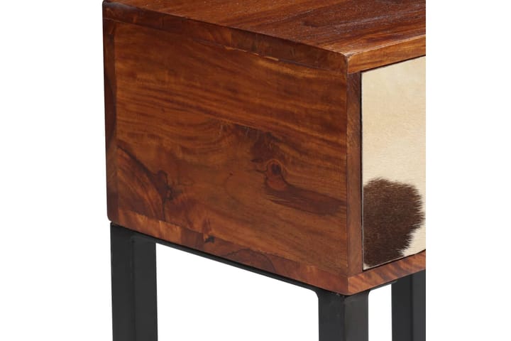 Sängbord massivt sheshamträ och äkta läder 40x30x50 cm - Brun - Möbler - Bord & matgrupp - Avlastningsbord & sidobord - Sängbord & nattduksbord