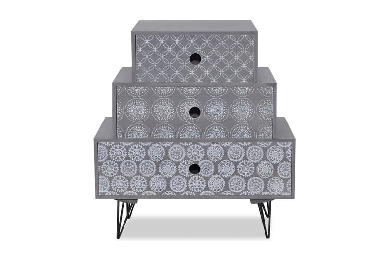 Sängbord med 3 lådor grå och brun - Grå - Möbler - Bord & matgrupp - Avlastningsbord & sidobord - Sängbord & nattduksbord