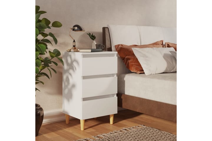 Sängbord med ben i massivt trä 2 st vit 40x30x69 cm - Vit - Möbler - Bord & matgrupp - Avlastningsbord & sidobord - Sängbord & nattduksbord