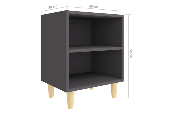 Sängbord med ben i massivt trä grå 40x30x50 cm - Grå - Möbler - Bord & matgrupp - Avlastningsbord & sidobord - Sängbord & nattduksbord