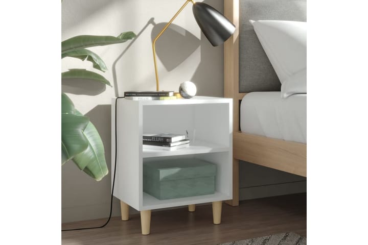 Sängbord med massiva ben vit 40x30x50 cm - Vit - Möbler - Bord & matgrupp - Avlastningsbord & sidobord - Sängbord & nattduksbord
