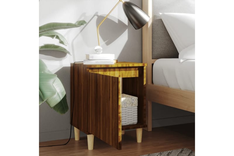 Sängbord med massiva träben brun ek 40x30x50 cm - Brun - Möbler - Bord & matgrupp - Avlastningsbord & sidobord - Sängbord & nattduksbord