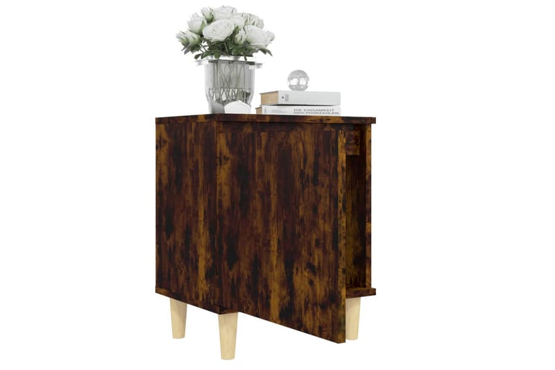 Sängbord med massiva träben rökfärgad ek 40x30x50 cm - Brun - Möbler - Bord & matgrupp - Avlastningsbord & sidobord - Sängbord & nattduksbord