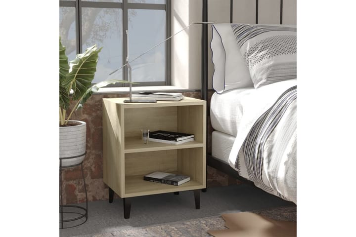Sängbord med metallben 2 st sonoma-ek 40x30x50 cm - Brun - Möbler - Bord & matgrupp - Avlastningsbord & sidobord - Sängbord & nattduksbord